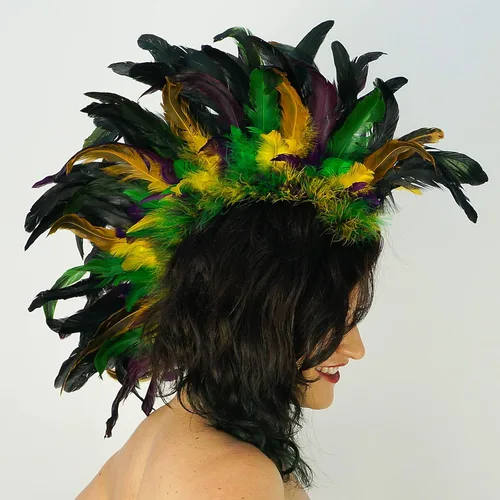 Vista 3 de ZUCKER Disfraz de tocado de plumas naturales Mohawk - Accesorios para el cabello para fiesta de cosplay de Halloween, Mardigras
