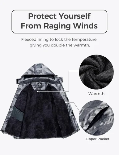 Vista 3 de wantdo Men's Big and Tall Waterproof Mountain Ski Jacket Plus Size Snow Winter Coat with Hood