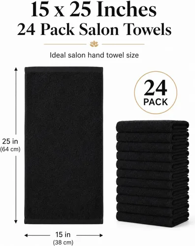 Vista 4 de BIOLINEN Juego de 24 toallas de algodón para salón de belleza, 15 x 25 pulgadas, ultra suaves, 100% algodón, toalla de mano, color blanco y negro