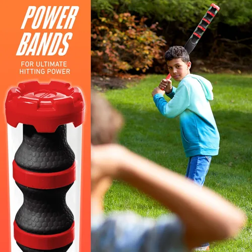 Vista 2 de NERF Power Blast Kids Baseball Bat and Ball Set - Kids Plastic Bat with Extra Grip + Power Bands Negro/Rojo
