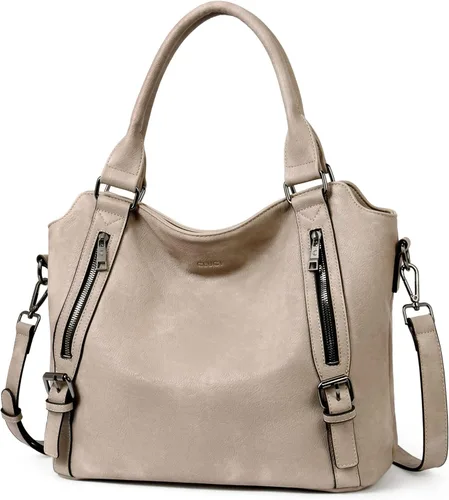 Vista 9 de CLUCI - Bolsos de cuero vegano para mujer, bolso grande y de hombro tipo hobo 00-café oscuro
