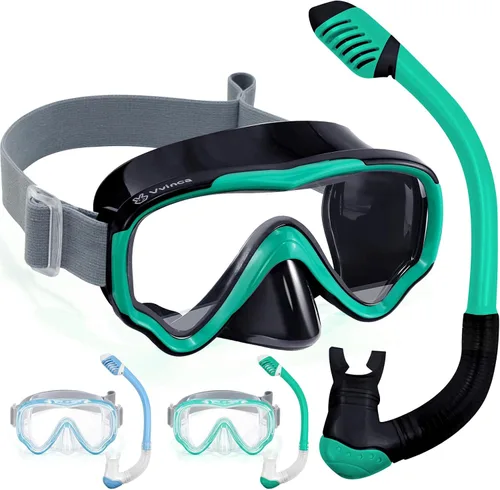 Vista 14 de Vvinca Juego de esnórquel para niños de 3 a 14 años, equipo de esnórquel seco para niños y niñas, jóvenes, gafas de natación con vista panorámica