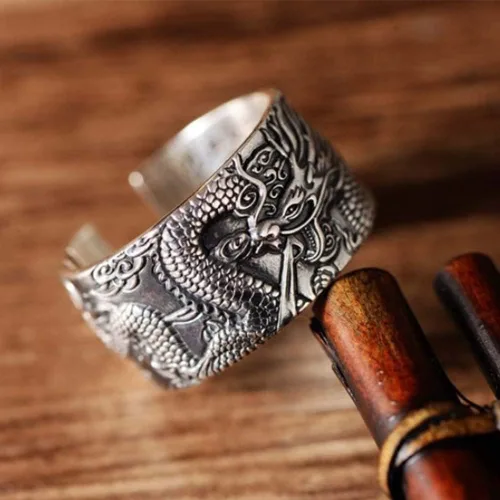 Vista 7 de Anillo de plata de ley 925 con diseño de dragón vintage