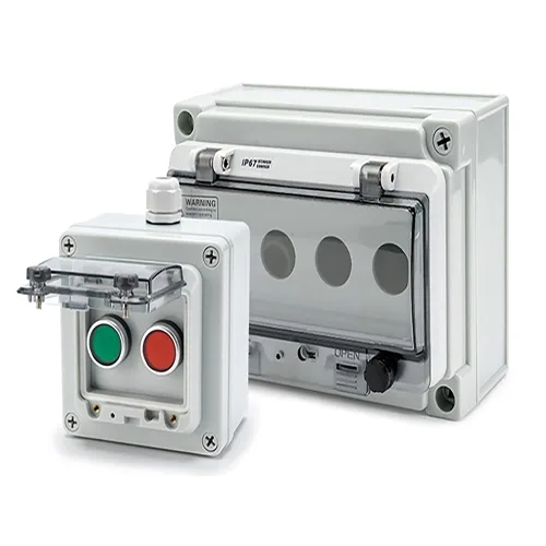 Vista 7 de Caja de botones con interruptor de parada de emergencia, botones de arranque/parada y rotativos (rojo/verde) Emergency Stop Button Red Green