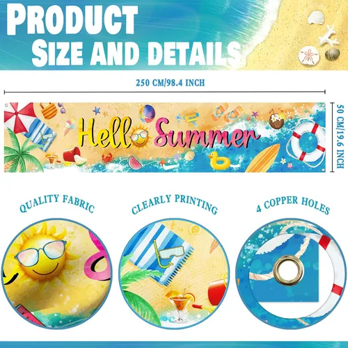 Vista 2 de Decoraciones de fiesta de verano en la playa, pancarta para piscina, tabla de surf, suministros de fiesta, letrero grande para patio hawaiano