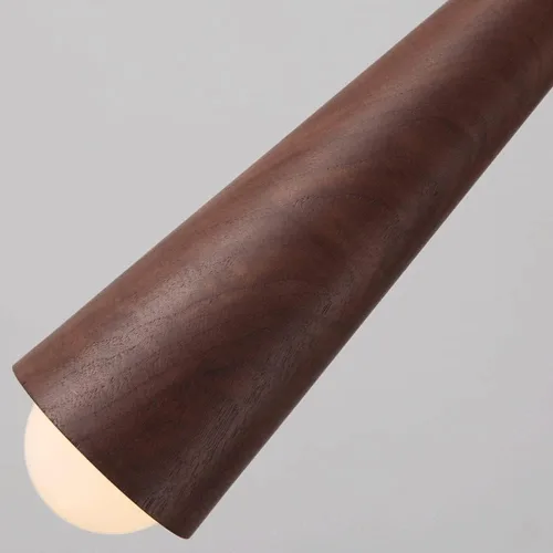 Vista 5 de Lámpara colgante pequeña de madera retro de granja, lámpara de suspensión ajustable con pantalla cónica de madera, lámpara colgante de techo