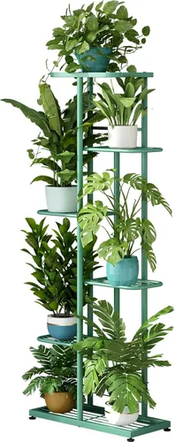Vista 18 de LINZINAR Soporte de metal para plantas de 4 niveles y 5 macetas, estante múltiple para macetas para interiores y exteriores, unidad de estantería