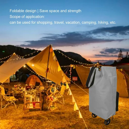 Vista 3 de Carrito de compras plegable con ruedas reutilizable Oxford carrito de comestibles bolsa portátil de gran capacidad plegable para compras, viajes