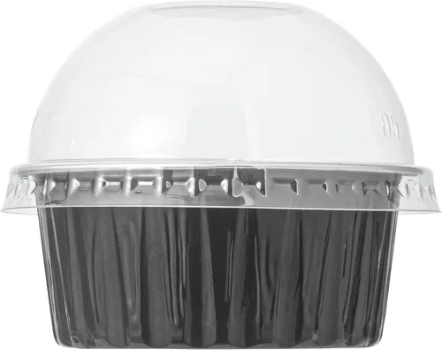 Vista 16 de Restaurantware Ramequines desechables de 4.2 onzas con tapas, 100 vasos desechables redondos de crema brulee, tapas de cúpula aptas para horno, Negro