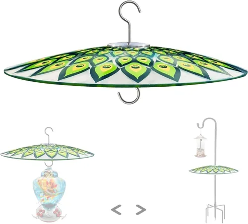 Vista 14 de Protector de lluvia de vidrio de 13 pulgadas para comedero de pájaros al aire libre – deflector en poste de pastor/poste o gancho en S colgante