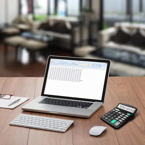 Vista 6 de Calculadora, Splaks - Calculadoras de escritorio funcionales estándar, batería solar y AA, calculadoras electrónicas de oficina de doble potencia