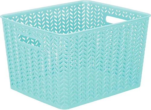 Vista 17 de Simplify Paquete de 3 cestas de almacenamiento pequeñas en espiga, dimensiones: 10 x 8 x 4 pulgadas, diseño de espiga, peso ligero, ideal para baño