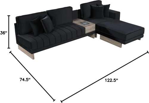 Vista 3 de Lilola Home Memphis - Sofá modular reversible de terciopelo negro de 122.5 pulgadas de ancho con compartimento de almacenamiento, cajón, puertos