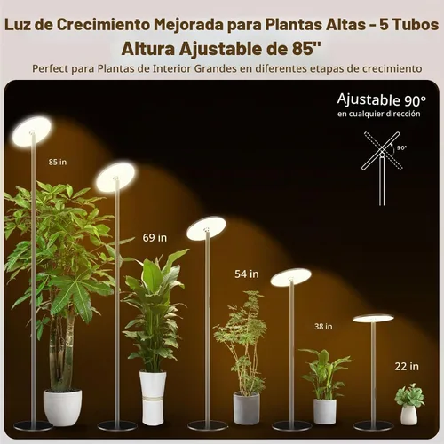 Vista 7 de Luz LED de crecimiento alto de espectro completo de 60 W, luz de planta de pie ajustable de 85 pulgadas para plantas de interior, temporizador