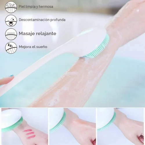 Vista 5 de Exfoliante corporal de silicona, cepillo de baño trasero mango largo