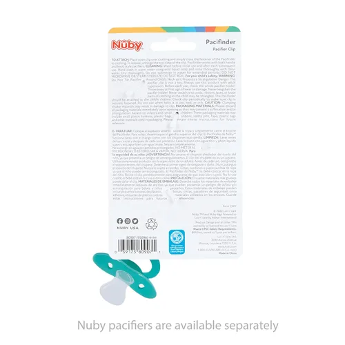 Vista 7 de Nuby Pacifinder Clip de silicona para chupete – Clip para chupete de bebé con práctico gancho – Bigote
