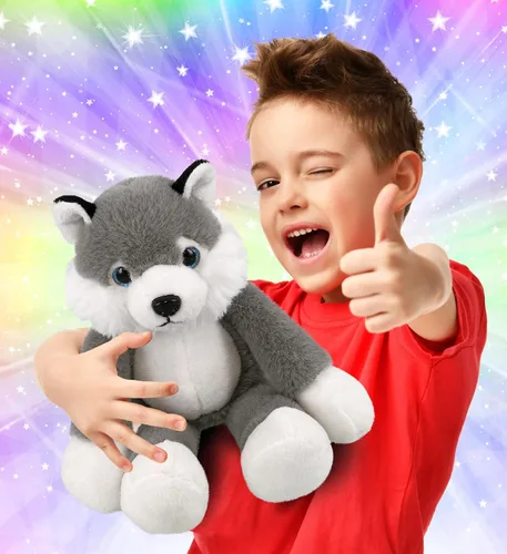 Vista 2 de DolliBu Peluche Husky de peluche, suave y abrazable de pierna larga, adorable juguete de peluche para jugar, lindo regalo para niños y adultos, 10.5
