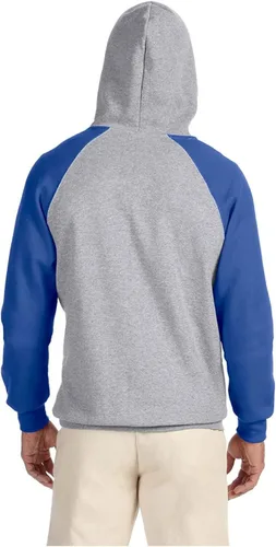 Vista 2 de Jerzees NuBlend - Sudadera con capucha raglán de 8 onzas 5050 colores para hombre, Oxford grisnegro, XXL