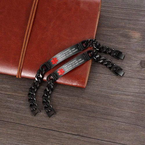 Vista 6 de Lam Hub Fong Pulsera de alerta médica de emergencia personalizada, grabado gratis, se envía al día siguiente, acero de titanio que no se deslustra
