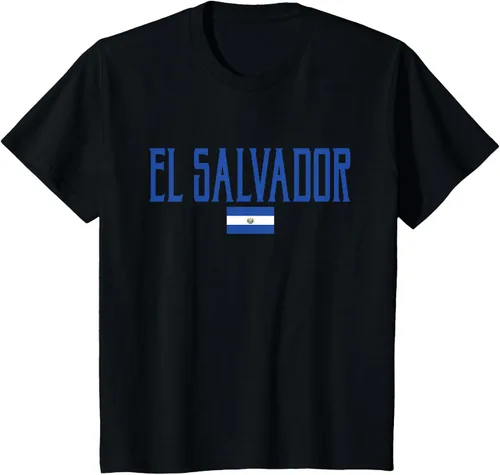Vista 35 de Camiseta de texto azul con bandera de El Salvador, Negro, S