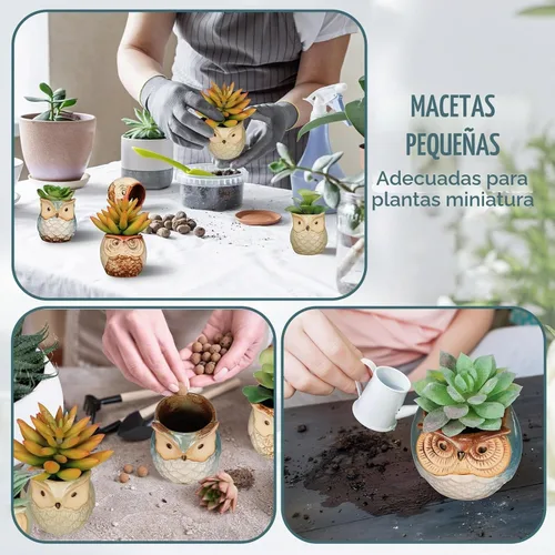 Vista 5 de Nitial - Juego de 24 macetas de cerámico para suculentas con forma de búho, mini macetas pequeñas con agujeros de drenaje, lindas macetas