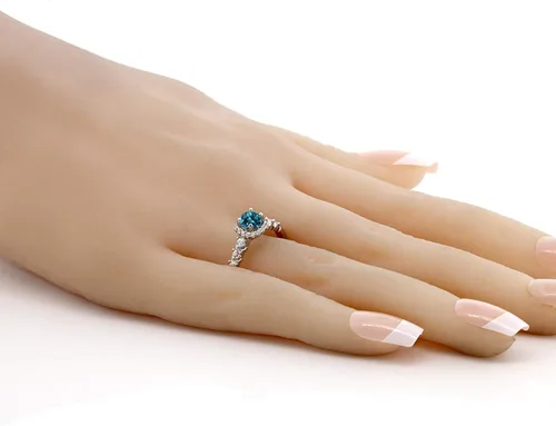 Vista 3 de Gem Stone King Anillo de compromiso redondo de plata de ley 925 con topacio azul londinense y zafiro blanco creado para mujer