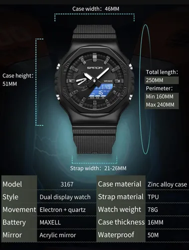 Vista 6 de KXAITO Men's Wrist Watches Octagon Oak Heart of Steel Design Stainless Steel case Large dial TPU Band Watch for Men Women Unisex 3167