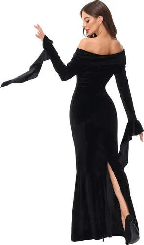Vista 4 de LUYANA Addams - Disfraces familiares de Halloween para adultos, vestidos largos para cosplay
