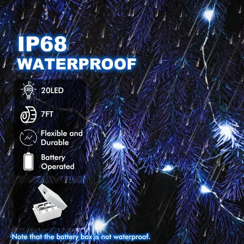 Vista 3 de Paquete de 30 luces de hadas a pilas, 3 modos de velocidad, cadena de 20 luces LED parpadeantes de 7 pies, cable de cobre impermeable, mini luz
