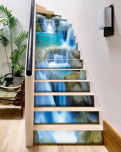 Vista 18 de FLFK Calcomanías para escaleras, calcomanías para escaleras, calcomanías para despegar y pegar, caminos de flores y césped, calcomanías