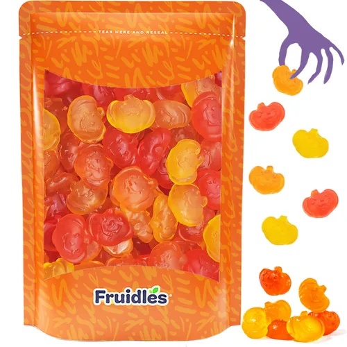 Vista 10 de Fruidles Dulces de calabazas de otoño, gomitas de sabores de frutas surtidos, aptas para alérgicos, sin OMG, sin edulcorantes artificiales (1 libra)