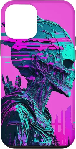 Vista 28 de iPhone 14 Pro Max Cool Retro Alien Sunset Tropical Trippy Vaporwave Sky Art Case