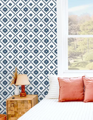 Vista 4 de NextWall Papel tapiz autoadhesivo de azulejos del suroeste de imitación Azul marino