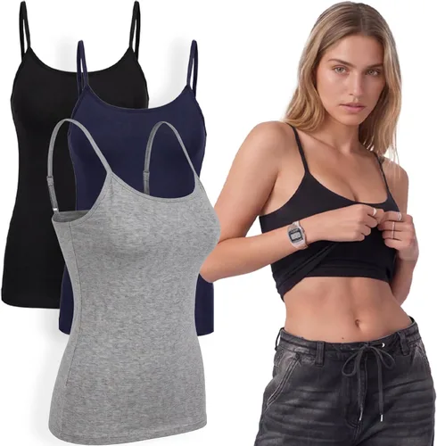 Vista 41 de Emmalise Camiseta de mujer con brasier integrado, soporte de tela sin varillas, camisola corta