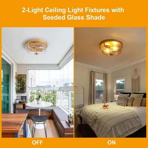 Vista 2 de Foucasal Luces de techo doradas para interiores y exteriores, luces móviles y de baño con paneles de vidrio sembrado