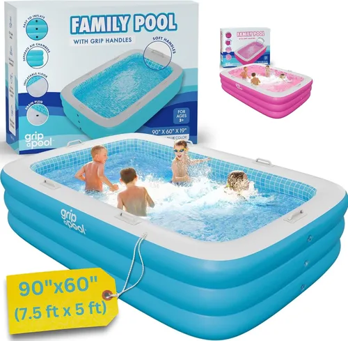Vista 7 de Inflable para niños y adultos de 90"x60" (7.5'x5') con piso acolchado suave, asas y drenaje, piscina infantil, gran piscina inflable para el patio