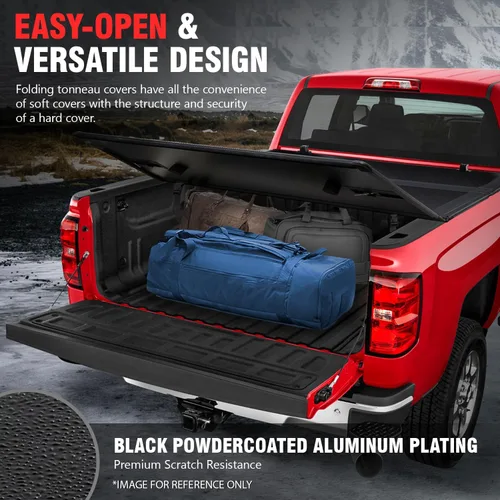 Vista 3 de DNA MOTORING Nueva actualización de cubierta tonneau para parte de atrás de camioneta, apertura con tres pliegues, compatible con Colorado/Canyon