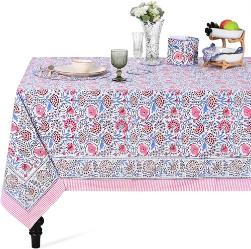 Vista 266 de Ridhi Mantel cuadrado con estampado de bloques de mano de caléndula ámbar