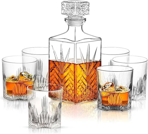 Vista 10 de Bormioli Rocco Capitol - Decantador de vidrio, tapón geométrico hermético, decantador de whisky de 23.75 onzas para vino, bourbon, brandy, licor