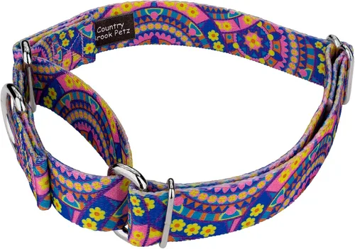 Vista 4 de Country Brook Petz - Collar para perro Martingala con mandala bohemio azul, colección Groovy con diseños lejanos (1/2 pulgada, 2XS)