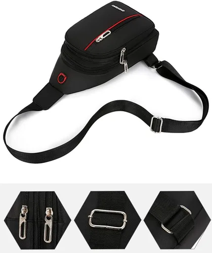 Vista 3 de Bolso cruzado pequeño para el pecho, hombro, bolsa de viaje, mochila casual para hombres y mujeres con agujero para auriculares, resistente al agua