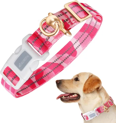 Vista 26 de Collar de perro Auroth para perros medianos y grandes, collar de perro reflectante, collares de perro de nylon suave ajustables con resistente