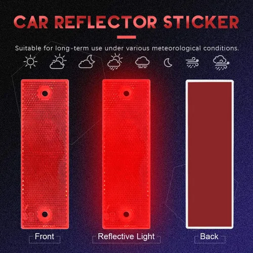 Vista 4 de Swpeet Reflector rectangular de plástico rojo universal adhesivo para coche, reflectores de puerta, reflectores de puerta para interior rojo, placa