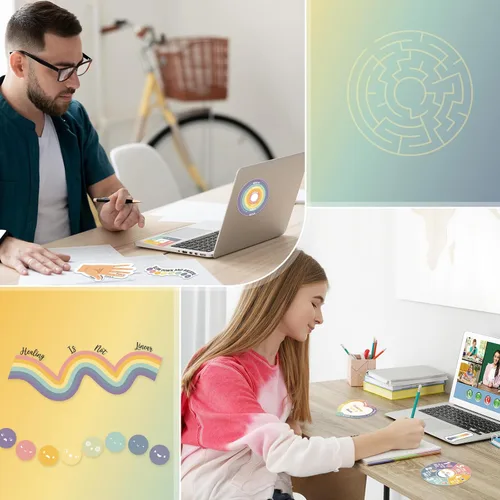Vista 6 de Tenceur 60 piezas calcomanías sensoriales adhesivas con citas inspiradoras, alivio de la atención plena, artículos anti estrés, suministros