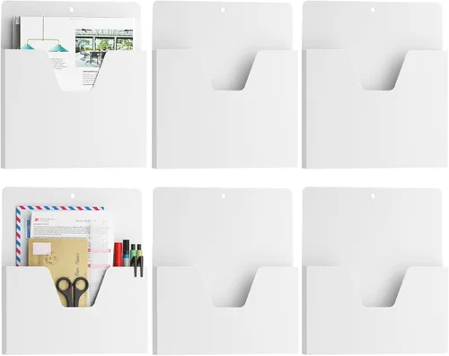 Vista 10 de MFTEK Soporte magnético para archivos con 6 bolsillos, organizador de archivos colgantes, suministros de oficina para gabinetes, pizarra blanca