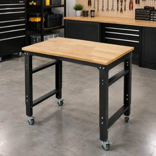 Vista 10 de Banco de trabajo ajustable de 48 pulgadas con ruedas, mesa de trabajo resistente de 2000 libras, banco de herramientas de taller, metal con parte