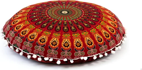 Vista 18 de CRAFT KALA Funda de cojín redonda grande de 32 pulgadas para el suelo bohemio, funda de puf boho, funda de cojín de mandala para meditación, cojines