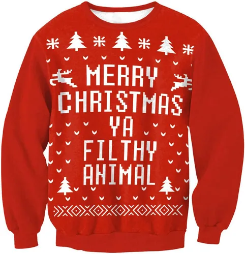 Vista 3 de Camisa de Navidad para hombre, de moda, de manga larga, cómoda, con estampado feo, cuello redondo, ropa estampada