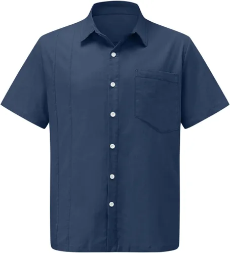 Vista 2 de Camisa de verano para hombre, manga corta, estilo guayabera, de lino, algodón, hippie, playa, con botones