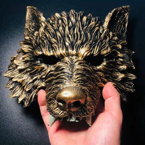 Vista 3 de Alodidae Máscara de lobo, máscaras de cabeza de animal para adulto, máscara de hombre lobo aterradora para festival, cosplay, disfraz de Halloween